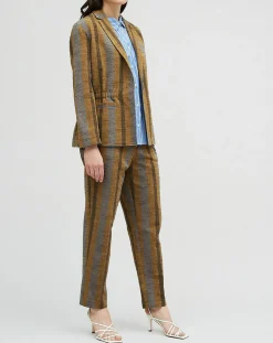 Pantalon en Coton & Lin rayé Pavel marron