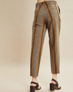 Pantalon en Coton & Lin rayé Pavel marron