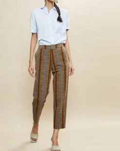 Pantalon en Coton & Lin rayé Pavel marron