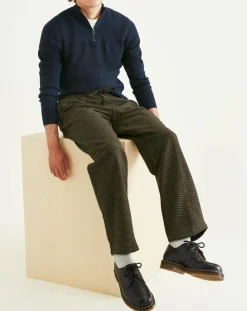 Pantalon en Coton Bio Pull On imprimé pied-de-poule marron/bleu