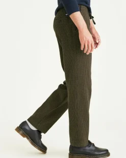 Pantalon en Coton Bio Pull On imprimé pied-de-poule marron/bleu