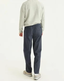 Pantalon en Coton Bio Pull On Tapered imprimé bleu marine