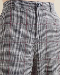 Pantalon en Lin mélangé Porto pied-de-poule noir/écru