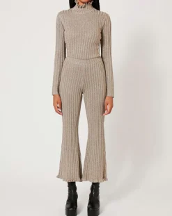 Pantalon en maille Côte Lurex argenté