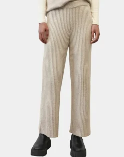 Pantalon en maille côtelée beige