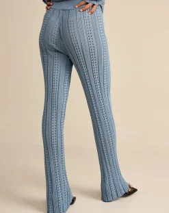 Pantalon en Tricot côtelé ajouré Gony gris bleuté