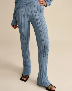 Pantalon en Tricot côtelé ajouré Gony gris bleuté