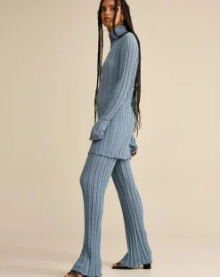 Pantalon en Tricot côtelé ajouré Gony gris bleuté