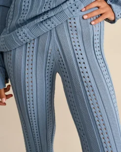 Pantalon en Tricot côtelé ajouré Gony gris bleuté
