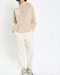 Pantalon en Twill de Coton mélangé Barrel écru