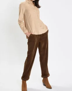 Pantalon en Velours côtelé à revers marron
