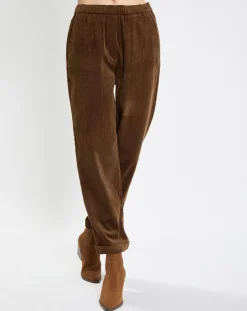 Pantalon en Velours côtelé à revers marron