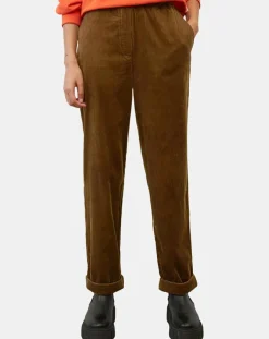 Pantalon en Velours côtelé à revers marron