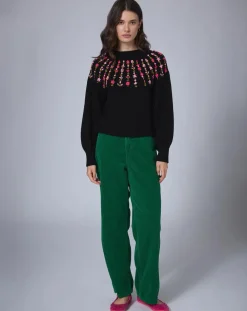 Pantalon en Velours côtelé Baggy vert indien