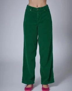 Pantalon en Velours côtelé Baggy vert indien