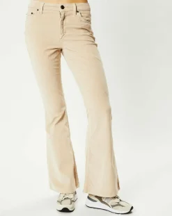 Pantalon en Velours côtelé Mid Rise Flare beige