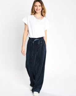 Pantalon en Velours fluide rib bleu marine