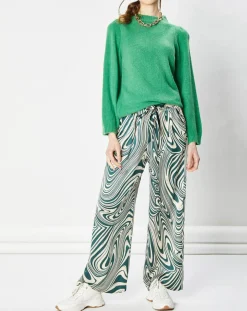 Pantalon fluide satiné Iwa psyché vert/beige