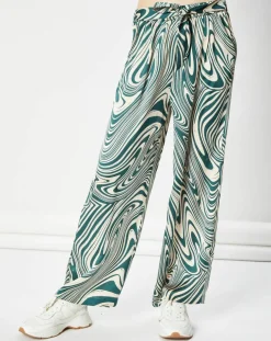 Pantalon fluide satiné Iwa psyché vert/beige