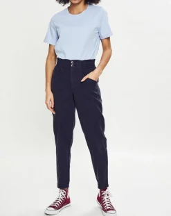Pantalon fluide taille élastique bleu foncé