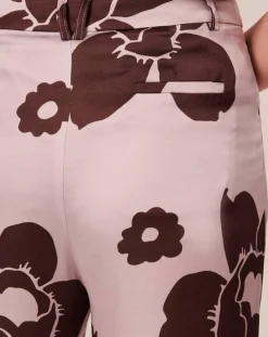 Pantalon imprimé fleuri en satin parme