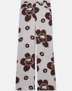 Pantalon imprimé fleuri en satin parme
