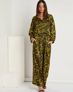 Pantalon Jade satiné imprimé jaune