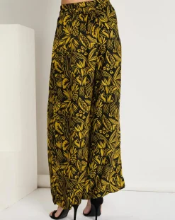 Pantalon Jade satiné imprimé jaune