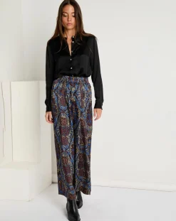 Pantalon Julia satiné imprimé bordeaux/bleu