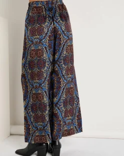 Pantalon Julia satiné imprimé bordeaux/bleu