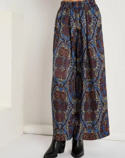 Pantalon Julia satiné imprimé bordeaux/bleu