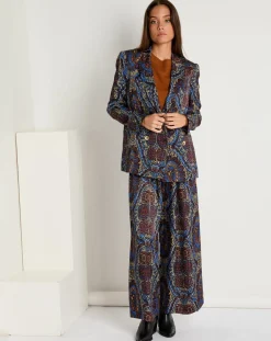 Pantalon Julia satiné imprimé bordeaux/bleu