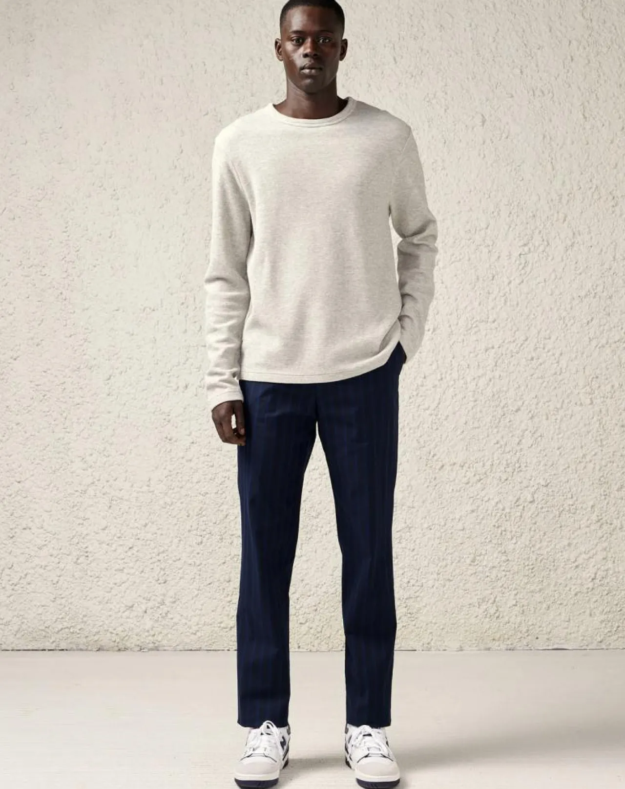 Pantalon large en Coton italien Soren rayé bleu/marine