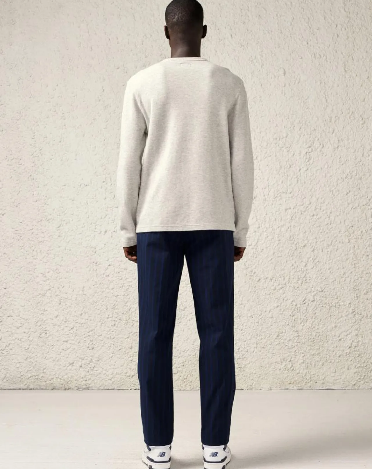 Pantalon large en Coton italien Soren rayé bleu/marine