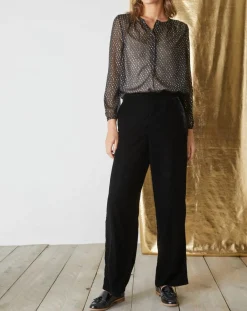 Pantalon large en Panne de Velours noir foncé