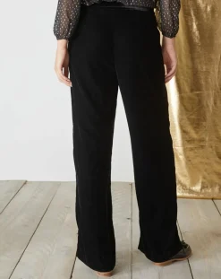 Pantalon large en Panne de Velours noir foncé