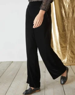 Pantalon large en Panne de Velours noir foncé
