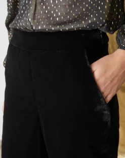 Pantalon large en Panne de Velours noir foncé