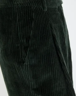 Pantalon large en Velours côtelé à revers vert foncé