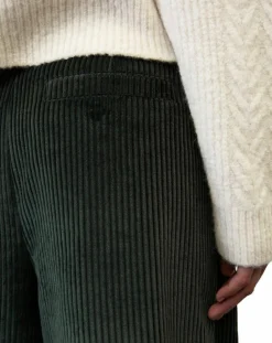 Pantalon large en Velours côtelé à revers vert foncé