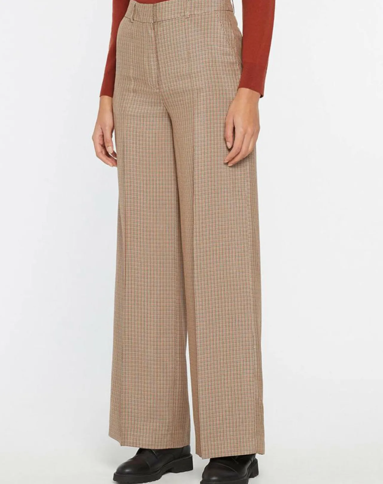 Pantalon large et fluide imprimé pied-de-poule marron