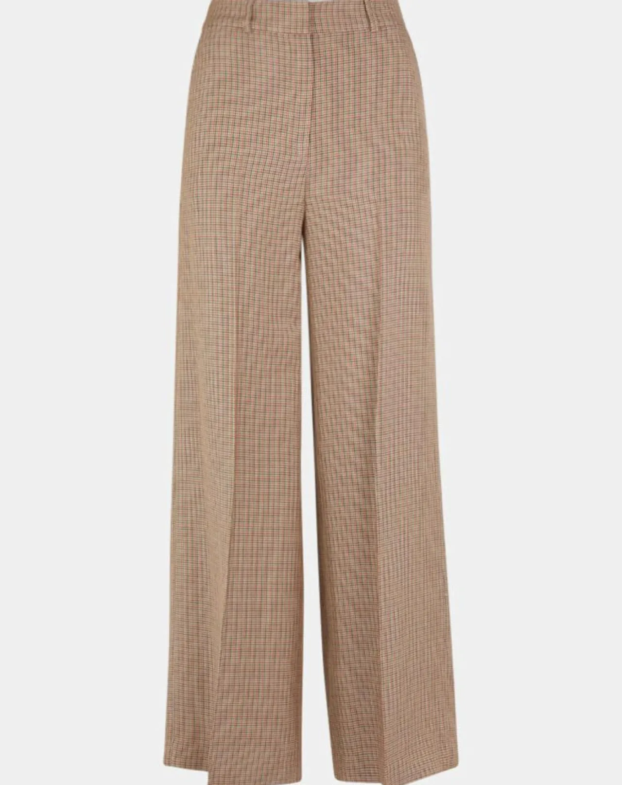 Pantalon large et fluide imprimé pied-de-poule marron