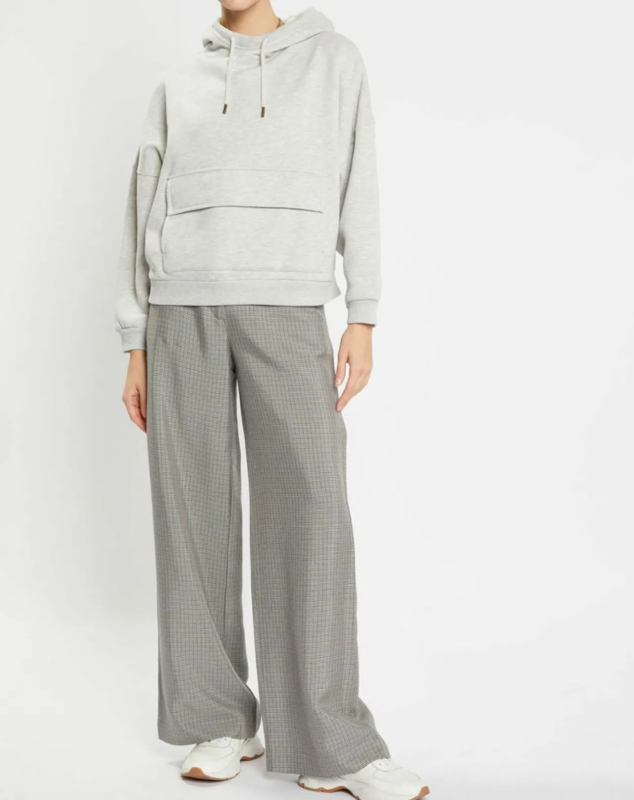 Pantalon large et fluide imprimé pied-de-poule bleu