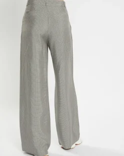 Pantalon large et fluide imprimé pied-de-poule bleu