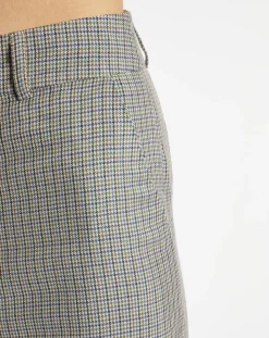 Pantalon large et fluide imprimé pied-de-poule bleu