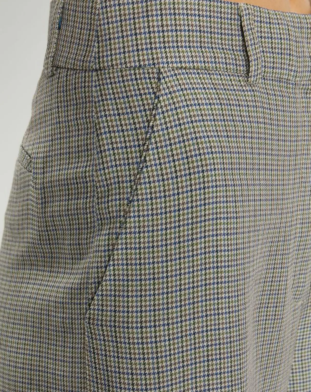 Pantalon large et fluide imprimé pied-de-poule bleu