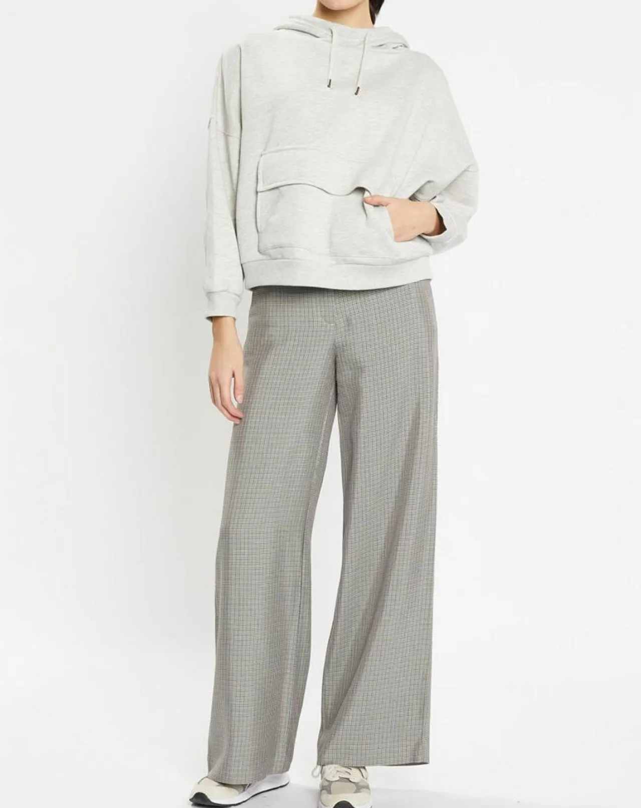 Pantalon large et fluide imprimé pied-de-poule bleu