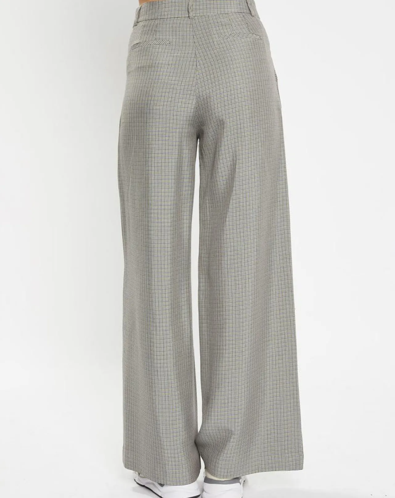 Pantalon large et fluide imprimé pied-de-poule bleu