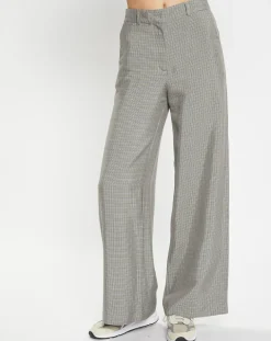 Pantalon large et fluide imprimé pied-de-poule bleu