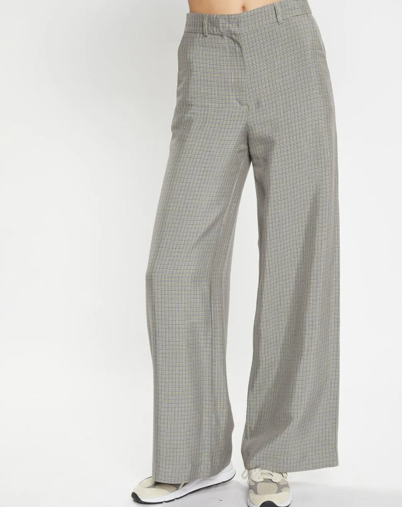 Pantalon large et fluide imprimé pied-de-poule bleu